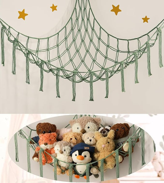 mirolam Stuffed Animal Hammock - Large Stuffed Animal Net Corner - Hanging Stuff Animal Storage Organizer For Plush Plushie Display Room Bedroom Boho Decor