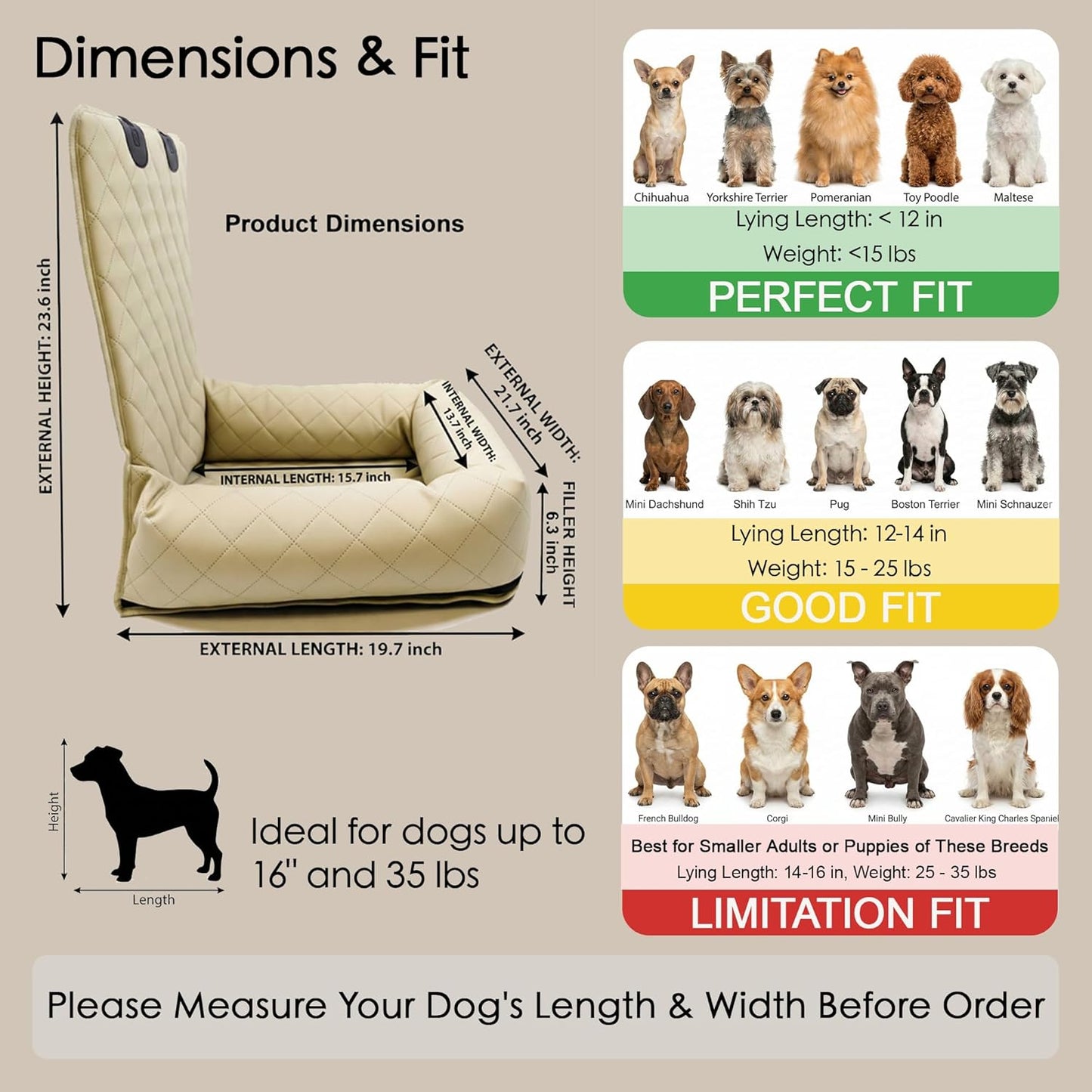 Microfiber Leather Dog Car Seat for Small & Medium Dogs, Waterproof Pet Car Seat with Washable Pee Pad, Scratch & Fur Resistant, Foldable Dog Bed for Home & Travel, Non-Slip Design, Matte Gray