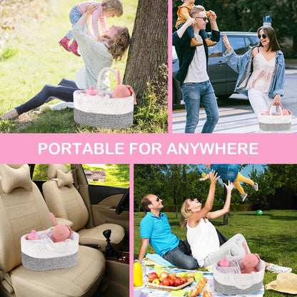 ABenkle Baby Diaper Caddy, Nursery Storage Bin and Car Organizer for Diapers and Baby Wipes, Cotton Rope Diaper Basket Caddy, Changing Table Diaper Storage Caddy