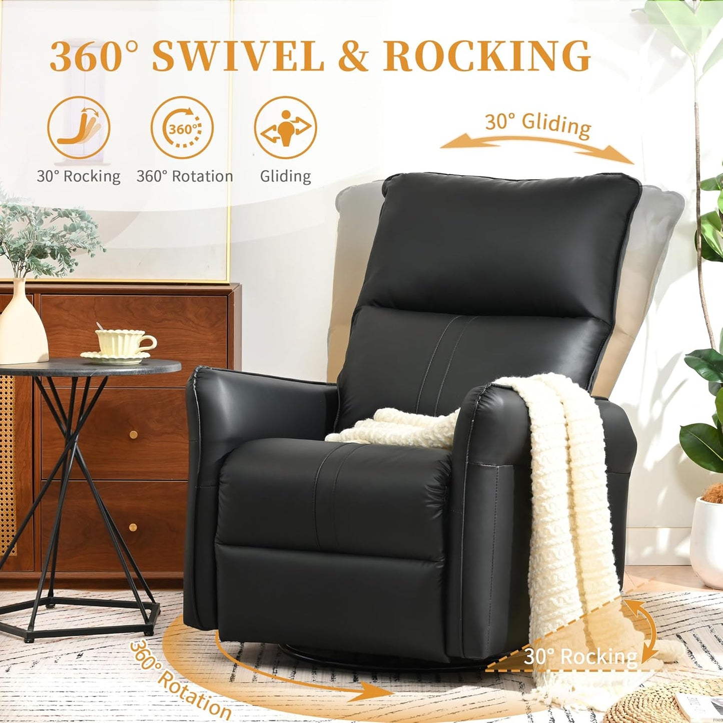 Power Swivel Rocker Recliner Chair for Nursery, Upholstered Snowflake Velvet 270°Swivel Glider Rocker Chair with USB Ports, Small Power Recliners for Small Spaces Living Room