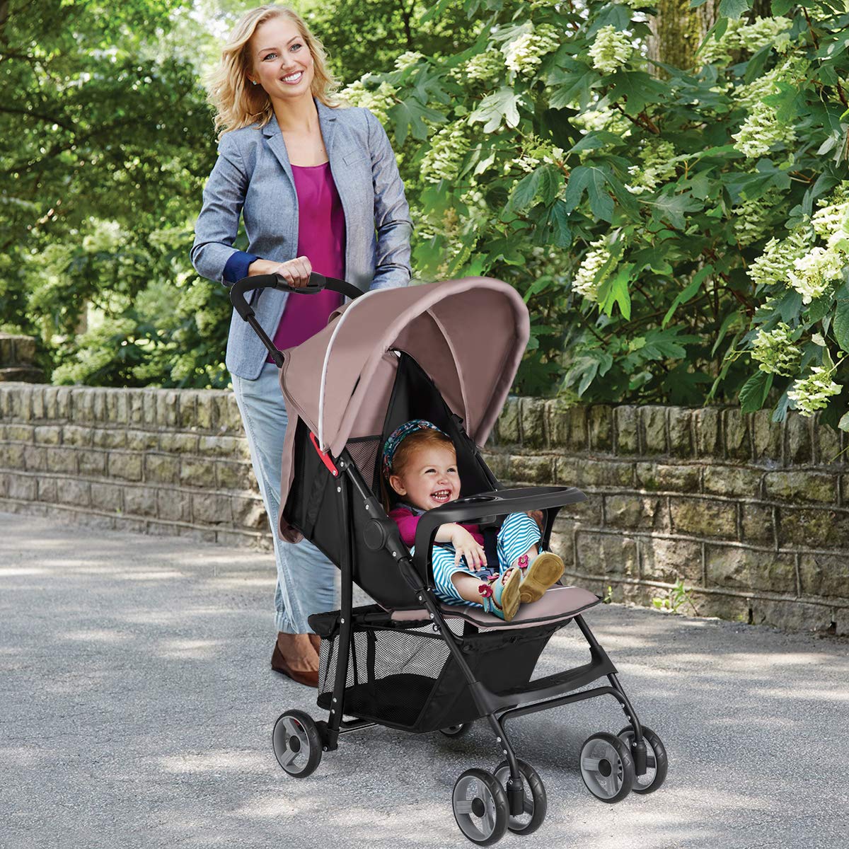 Baby Joy Lightweight Stroller, Compact Toddler Travel Stroller for Airplane, Infant Stroller w/Adjustable Backrest/Footrest/Canopy, 5-Point Harness, Storage Basket, Easy One-Hand Fold (Gray)