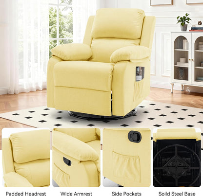Korser Recliner Chair, 360 Swivel Rocker Chair for Adults, Small Rocking Recliner for Small Spaces, Upholstered Fabric Glider Recliner Nursery