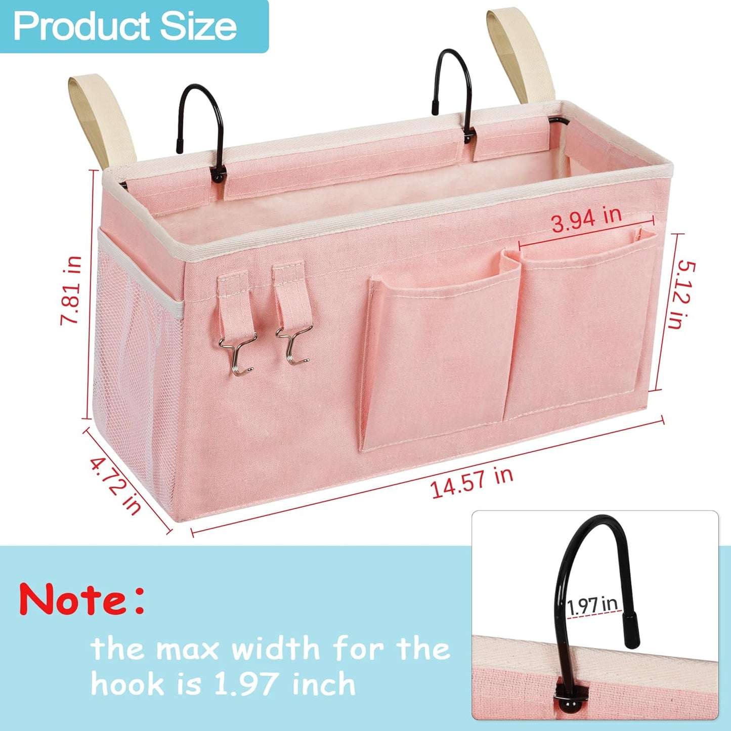 Loghot Bedside Caddy/Bedside Storage Bag Hanging Organizer for Bunk and Hospital Beds,Dorm Rooms Bed Rails,Can be Placed Glasses,Books,Mobile Phones,Keys (White)
