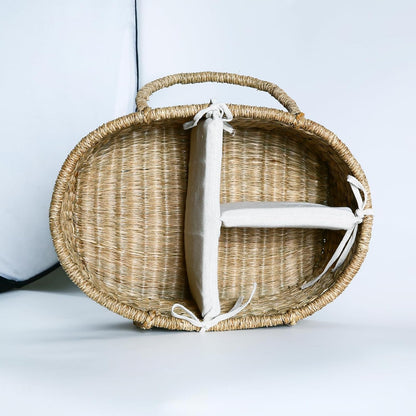 Premium Wicker Baby Diaper Caddy Organizer, Woven Seagrass Basket with Handles, Diaper Basket with Dividers (Seagrass)