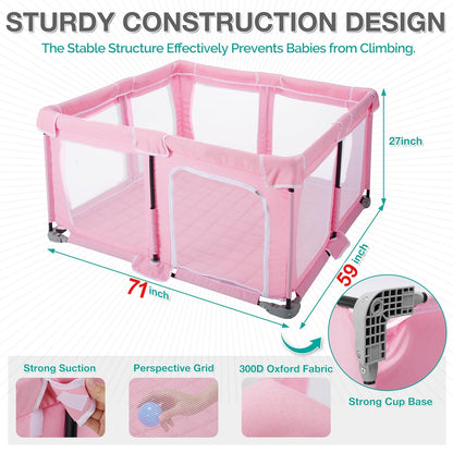 Foldable Baby Playpen,PlayPens for Babies and Toddlers，Indoor Outdoor Safety Play Area, Portable Child Activity Large Collapsible Play Yard，Folding Fence (Cationic Fabric-Grey, 50"x50")