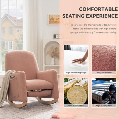 FOXHUNTER Rocking Chair Nursery with Adjustable Footrest and High Backrest, Upholstered Glider Chairs with Side Pockets for Nursery, Rocker Armchair Indoor for Living Room,Beige