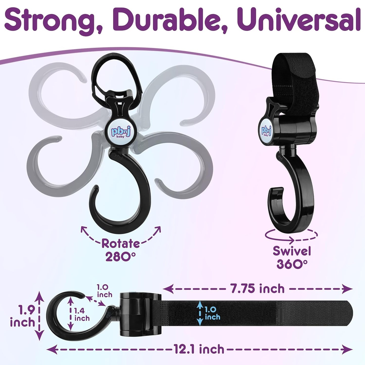 PBnJ baby Stroller Hooks 2 Pack Organizer Clip Travel Purse Shopping Diaper Bags