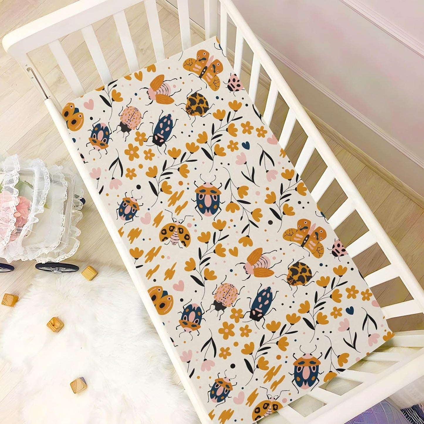 Fitted Crib Sheets Turtle Sea Horse Stretchy Portable Playard Sheets for Baby Toddler, Breathable Soft Mini Crib Mattress 39 x 27 in for Boys and Girls