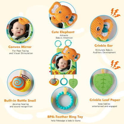 Lynncare Car Seat Toy, Baby Car Mirror Toy for Rear Facing, Travel Baby Activity Center with Hanging Engaging Toys for Infants Babies 0-6-12-18 Months Boy Girl