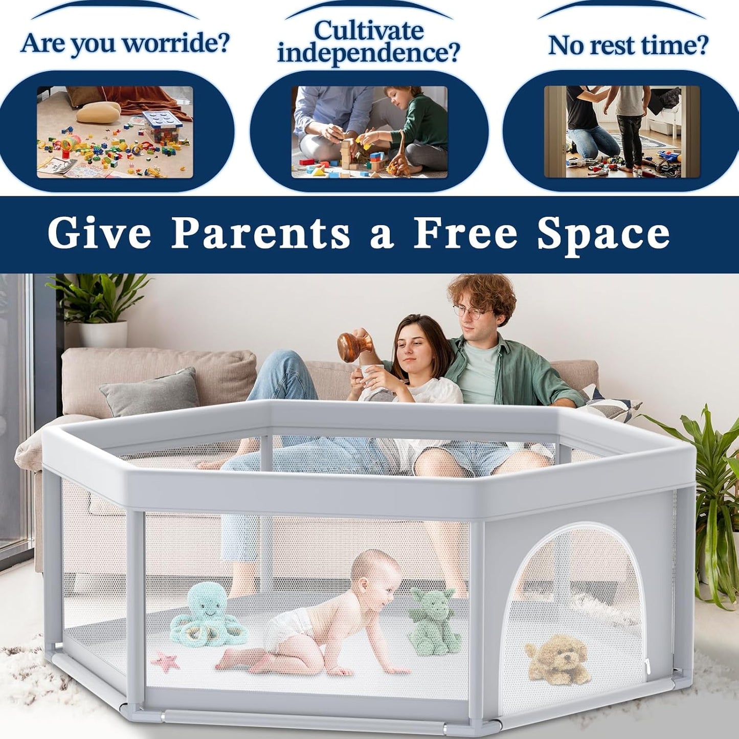 Large Baby Playpen for Babies and Toddlers, Playpen 74×50, Large Baby Play Yards Indoor & Outdoor, Sturdy Safety Baby Play Pen with Soft Breathable Mesh, Toddlers Activity Center with Anti-Slip Base
