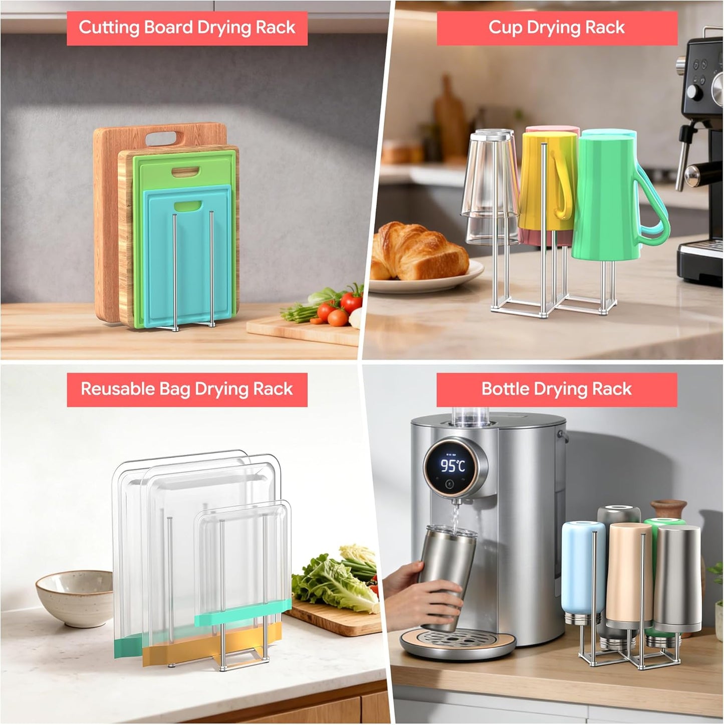 Collapsible Bottle Drying Rack, Baby Bottle Drying Rack, Foldable Cup Draining Holder, Retractable Reusable Silicone Bag Dryer with Non-Slip Bottom