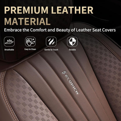 FLORICH Car Seat Covers, Brown Leather Seat Covers for Cars, Faux Nappa Leather Automotive Seat Protectors, Car Seat Cushions Universal Fit for Most Sedans SUVs Trucks - Brown