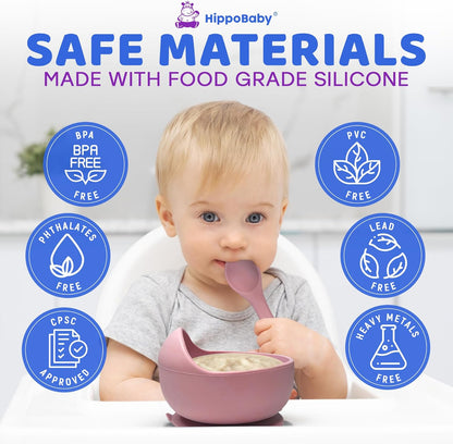 HippoBaby Baby Led Weaning Supplies | 10 Piece Silicone Baby Feeding Set | Baby Toddler Bib Cup Divided Plate and Bowl Self Feeding Spoons Dish Set | Baby Utensils | Toddler Feeding Supplies (Sky)