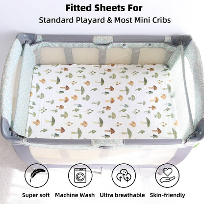 LifeTree Crib Sheets for Baby Unisex - Muslin Fitted Crib Sheets Toddler Bed Sheet, 70% Viscose from Bamboo and 30% Cotton, Fits Mini Crib & Pack and Play Playard, Bear, 26in x 38in