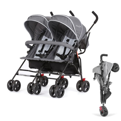 Dream On Me Volgo Twin Umbrella Stroller in Black, Lightweight Double Stroller for Infant & Toddler, Compact Easy Fold, Large Storage Basket, Large and Adjustable Canopy