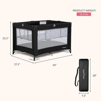 Dream On Me Zazzy Portable Playard with Bassinet in Black, Lightweight Packable and Easy Setup Baby Playard with Mattress and Travel Bag