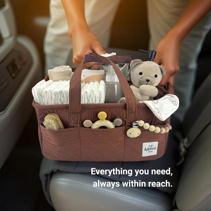 Adonia & Co Diaper Caddy Organizer – Nursery Storage Basket for Newborn Essentials Must Haves & Baby Must Haves – Portable, Machine Washable Baby Diaper Bag Organizer (Brown)