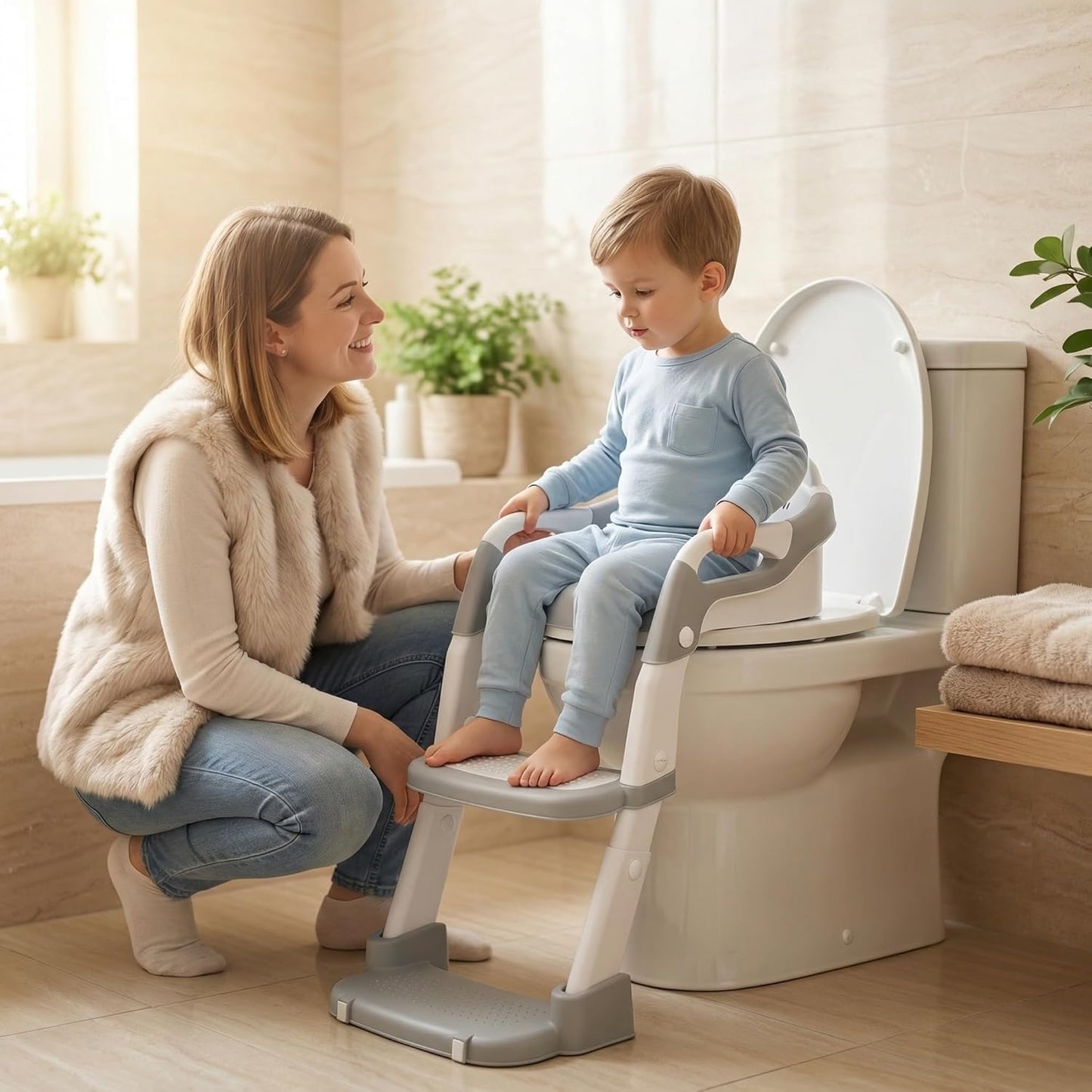 Potty Training Seat, Upgrade Toddler Toilet Seat for Kids Boys Girls, 3 in 1 Potty Training Toilet with Step Stool Ladder-Non Slip Foldable (Purple+Pink)