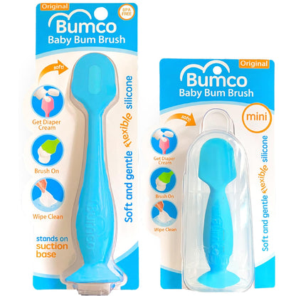 Bumco Mini Baby Diaper Cream Spatula with Case - BPA-Free Silicone Diaper Spatula with Suction Cup, Wipe-Clean Baby Bum Brush, Mom-Invented Butt Paste Applicator (Blue)