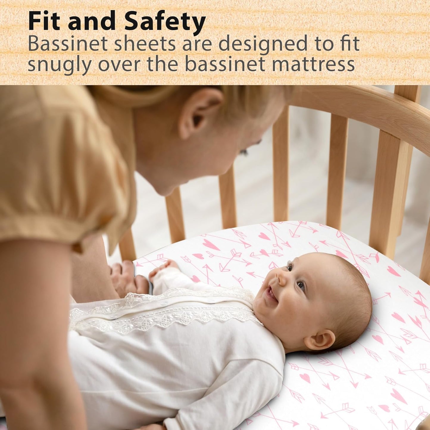 3-Pack Bedside Sleeper Bassinet Sheets | GOTS Certified Organic 100% Muslin Cotton | Ultra Soft & Breathable | 33×20×4” Fitted Sheets | Universal Fit 29–33” x 17–21” Pads