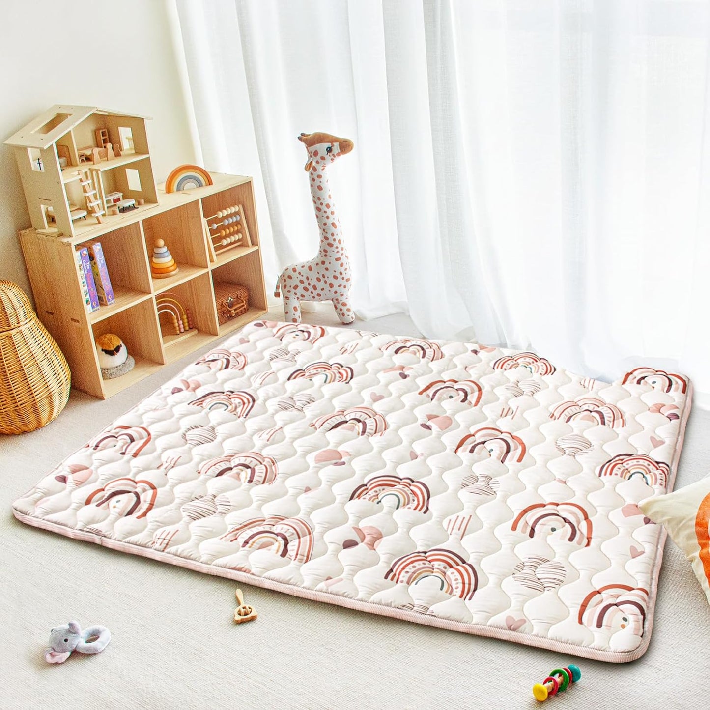 Baby Play Mat, 50x50 Playpen Mat with Super Soft Touch, Activity Mats with Upgraded Anti-Slip Bottom, Machine Washable Crawling Mats for Floor & Picnic (Animal Alphabets)