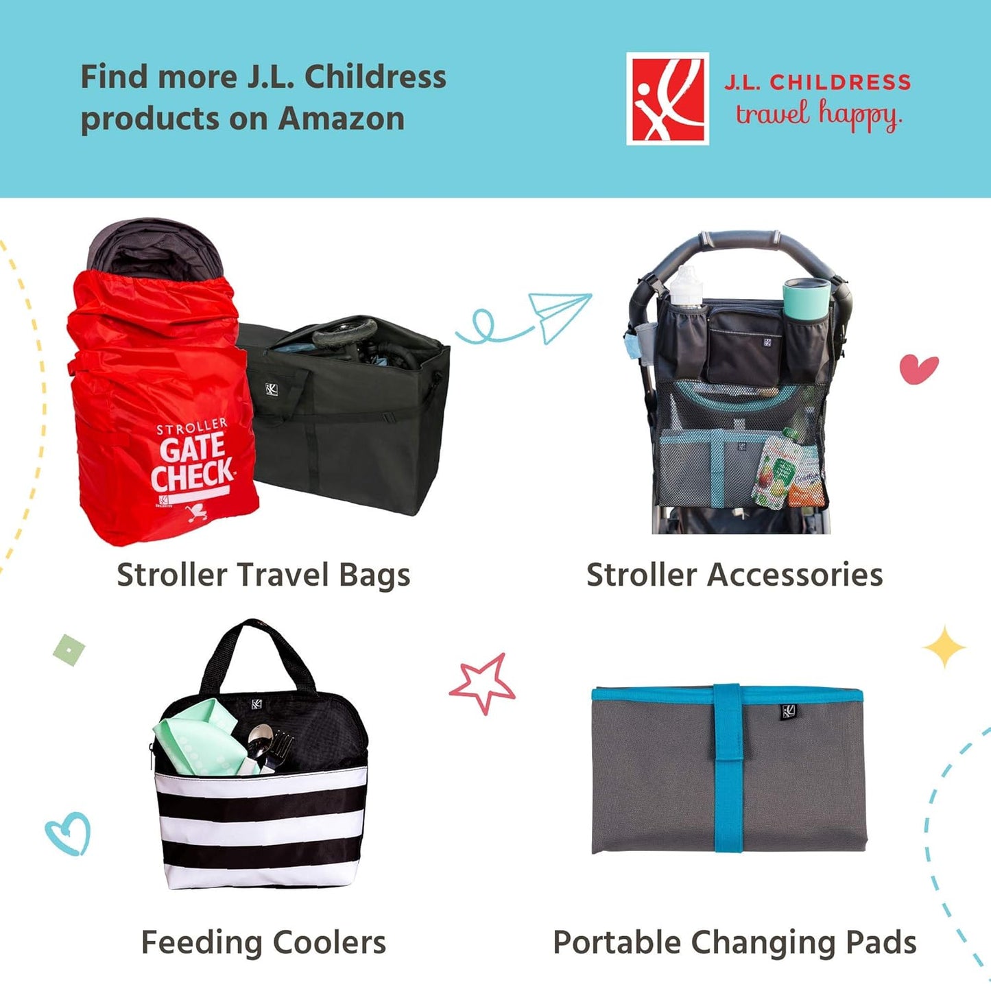 J.L. Childress Gate Check Travel Bag for Car Seats - Car Seat Travel Bag for Airplane, Includes AIRTAG Holder, Fits All Baby Carriers, Infant Carriers & Child Booster Seats - Neon Blue