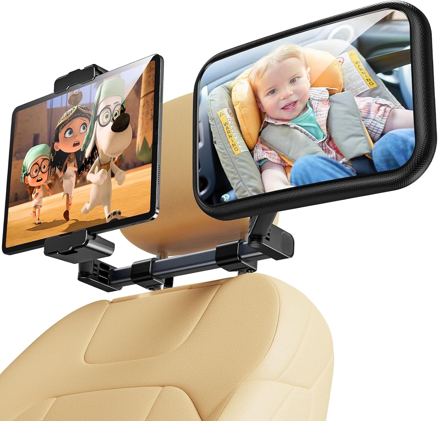 TAZENI Baby Car Mirror, 2 in 1 Car Mirror for Baby with Tablet Holder for Headrest, Safety Original Clarity for iPad Holder Mount, New Born Essentials, Crash Tested & Certified