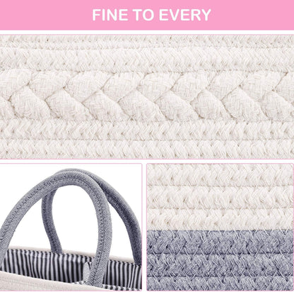 ABenkle Baby Diaper Caddy, Nursery Storage Bin and Car Organizer for Diapers and Baby Wipes, Cotton Rope Diaper Basket Caddy, Changing Table Diaper Storage Caddy
