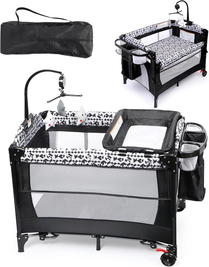 Xilingol 5-in-1 Baby Bassinet Bedside Sleeper, Pack and Play with Changing Table, Portable Crib with Carry Bag, Cosleeper Attach to Bed for Newborn to Toddlers
