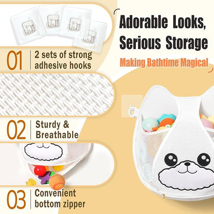 Austion Bath Toy Storage 3.2-Gallon Hanging Bath Toy Holder for Kids‘ Bath Tub – Zippered, Quick-Drying and Machine-Washable Bathroom Organizer