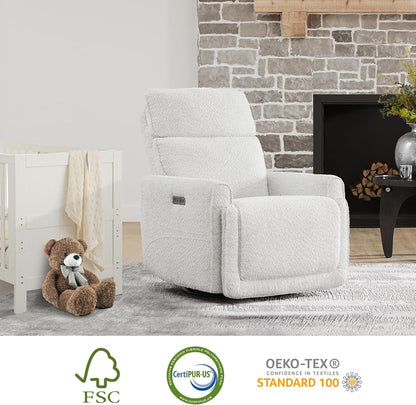 CHITA Power Recliner Chair Swivel Glider with Adjustable Power Headrest, FSC Certified Electronic Modern Nursery Rocking Chair with USB and Type-C Ports, Boucle White
