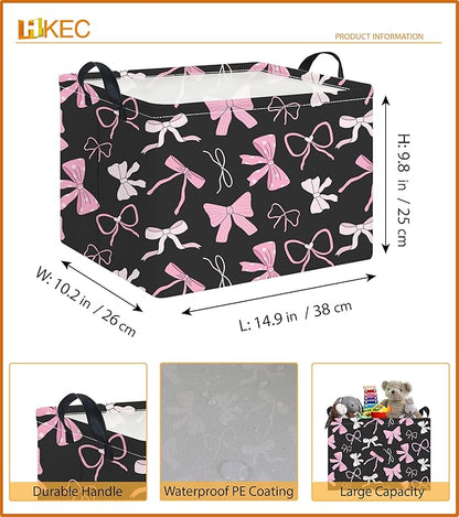 Rectangle Storage Basket with Handles,Collapsible Storage Bin,Books Box,Gift Basket(Bowknot)