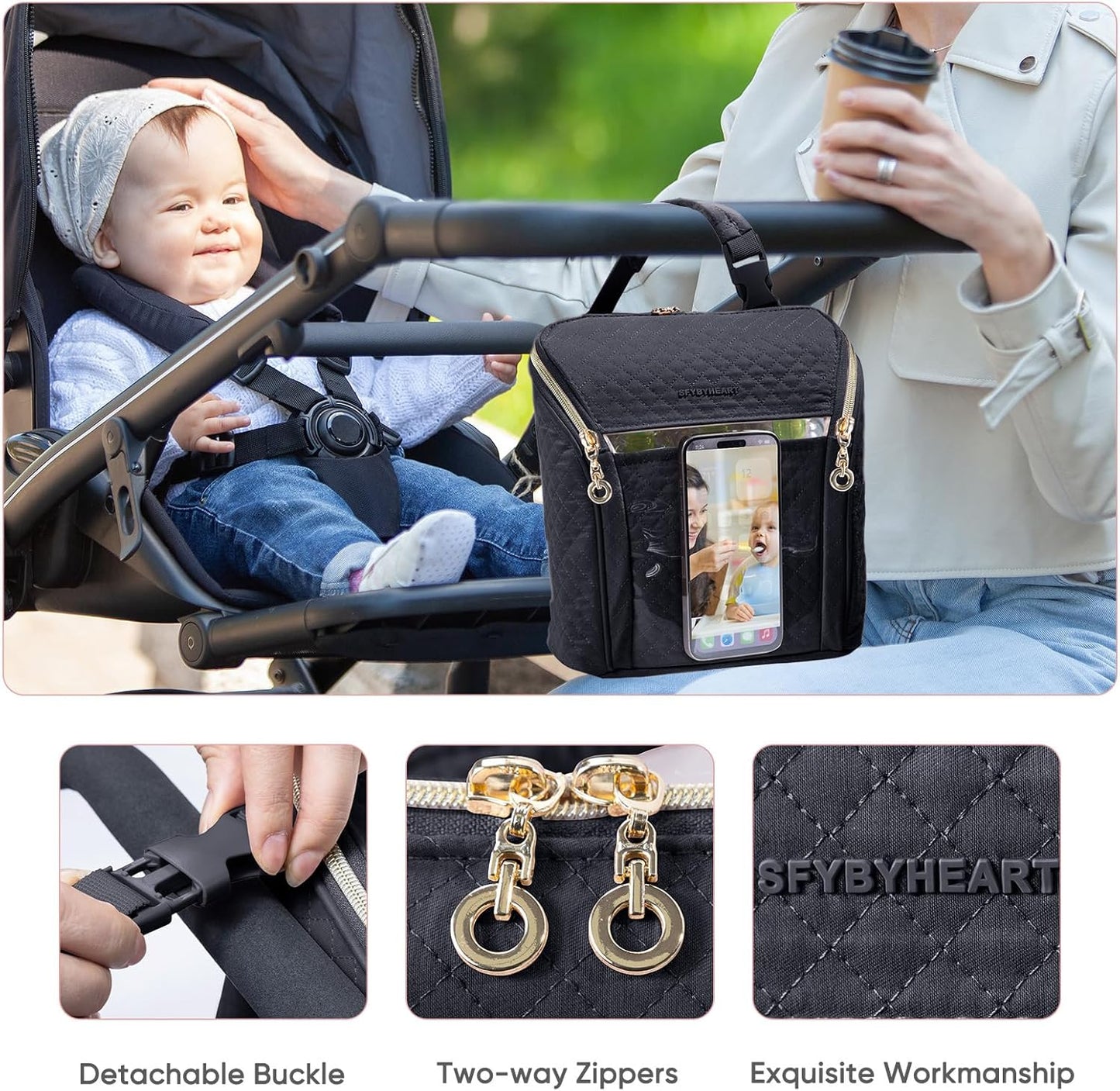 SFYBYHEART Breastmilk Cooler Travel Bag with Ice Pack for 6 Baby Bottles Up to 9 Ounce - Insulated Bottle bag for Daycare - Breastmilk Storage Bag - Baby Bottle Cooler Bag - Bottle Holder