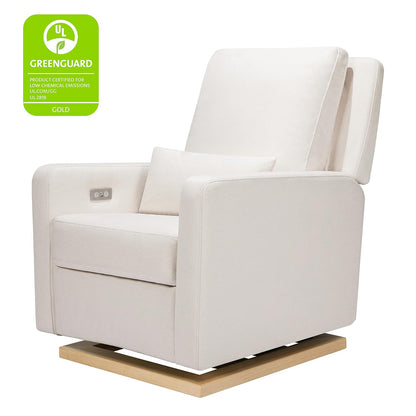 Babyletto Sigi Electronic Power Recliner & Swivel Glider with USB Port in Performance Beach Eco-Weave with Light Wood Base, Water Repellent & Stain Resistant, Greenguard Gold and CertiPUR-US Certified
