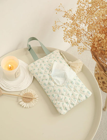 Quilted Baby Wipe Holder Quilted Wipe Pouch Portable Hanging Floral Wet Wipes Bag for Car, Stroller