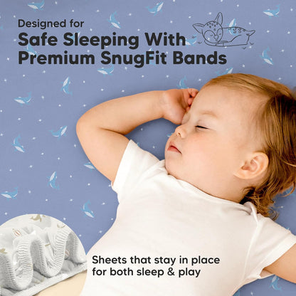 2-Pack Waterproof Pack and Play Sheets, Mini Crib Sheets Fitted for Boy, Girl - 38 x 26 Viscose from Bamboo Pack N Play Mattress Sheets for Graco, Toddler Playard Baby Crib Sheets Neutral (Blue Flax) - Colors A