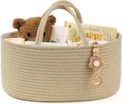 Diaper Caddy Organizer, Empty Gift Basket for Newborn Essentials, Baby Storage Basket, Stylish Gift Bag for Baby Shower, Boys and Girls – Small, White and Beige Brown
