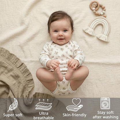 Muslin Bassinet Sheet Compatible with Maxi-COSI Iora & Iora Air Bedside Sleeper - 100% Cotton Rectangular Mattress Pad Cover (33"x20"), Breathable & Soft, Boho (1 Pack Blue)