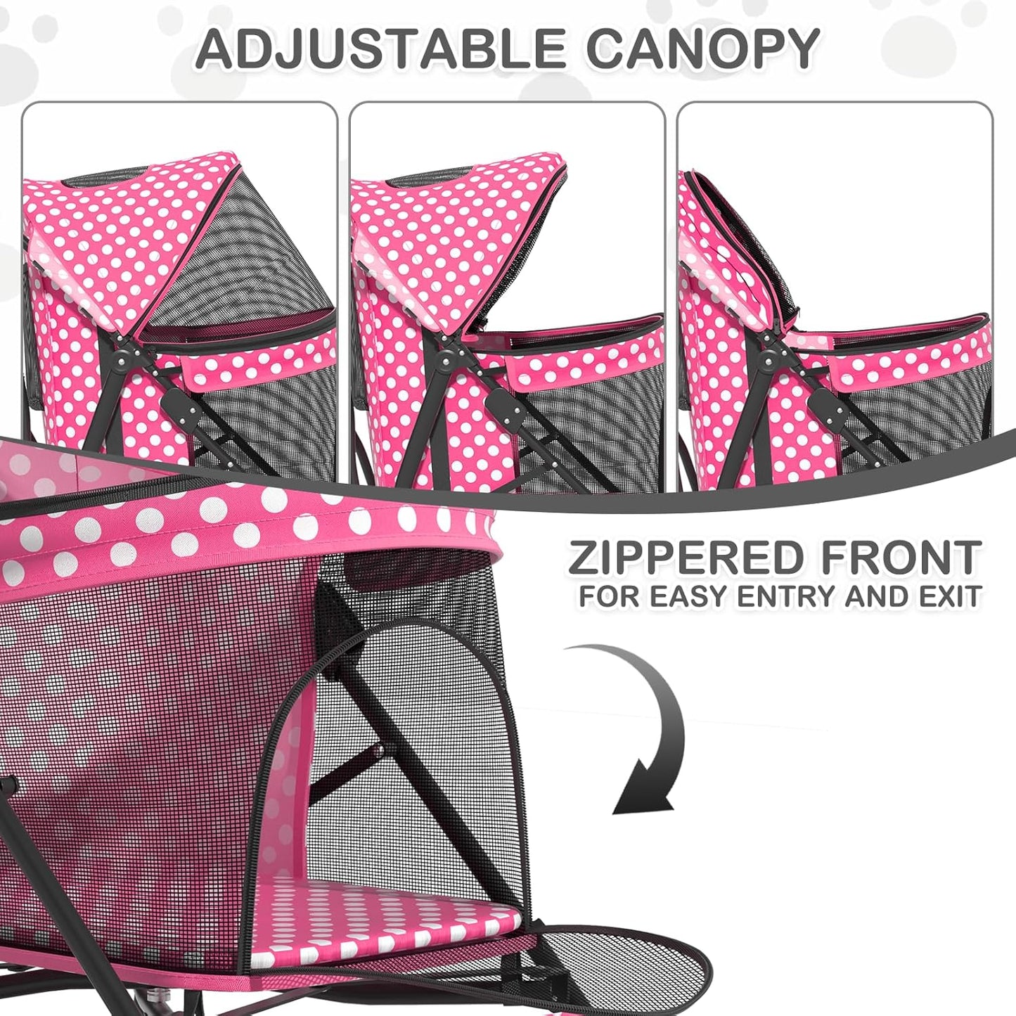 MoNiBloom 4 Wheels Pet Stroller, Easy-Fold Puppy Cage Jogger Stroller with Sun Cover, Pad and Rear Storage Bag, Breathable and Visible Mesh for Small/Medium Pets up to 22 lbs, Black