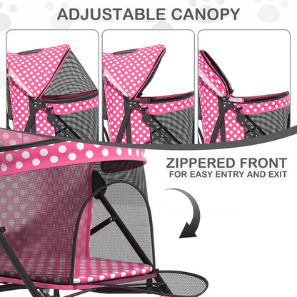 MoNiBloom 4 Wheels Pet Stroller, Easy-Fold Puppy Cage Jogger Stroller with Sun Cover, Pad and Rear Storage Bag, Breathable and Visible Mesh for Small/Medium Pets up to 22 lbs, Black