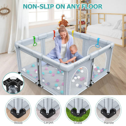 OCATO Baby Playpen Play Pen: Foldable Playpen for Babies and Toddlers Playard for Indoor Outdoor Activity Center Game Fence Safety Area Toddler Play Pen for Babies 6-12 Months Baby Gifts (50" × 50")