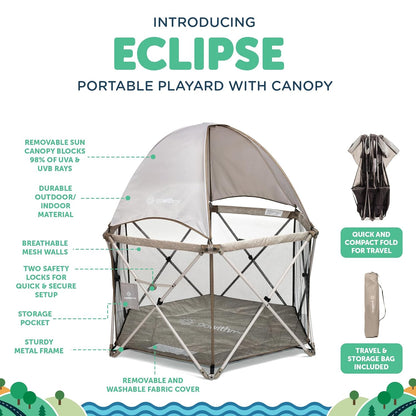 Baby Delight Go With Me Eclipse Mesh Portable Playard | Playpen | Sun Canopy | Indoor and Outdoor | Watercolor Stripe Base