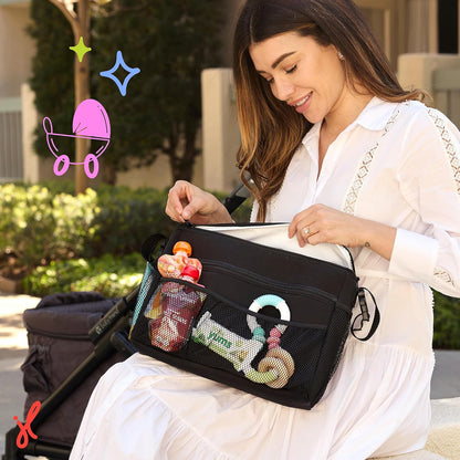 J.L. Childress Cool 'N Cargo Stroller and Wagon Cooler and Organizer - Universal Fit - Insulated - Attaches to Strollers, Wagons, Walkers and Wheelchairs - Large Capacity - Black