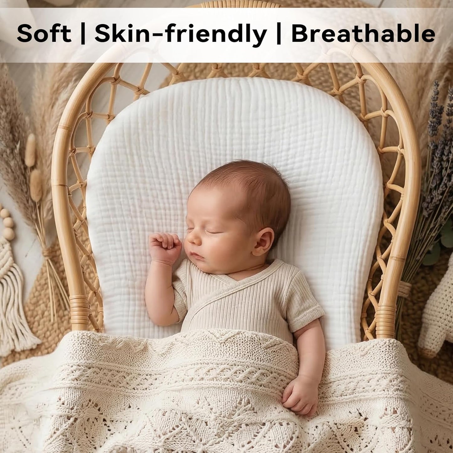 Muslin Bassinet Sheet Compatible with Maxi-COSI Iora & Iora Air Bedside Sleeper - 100% Cotton Rectangular Mattress Pad Cover (33"x20"), Breathable & Soft, Boho (1 Pack Blue)