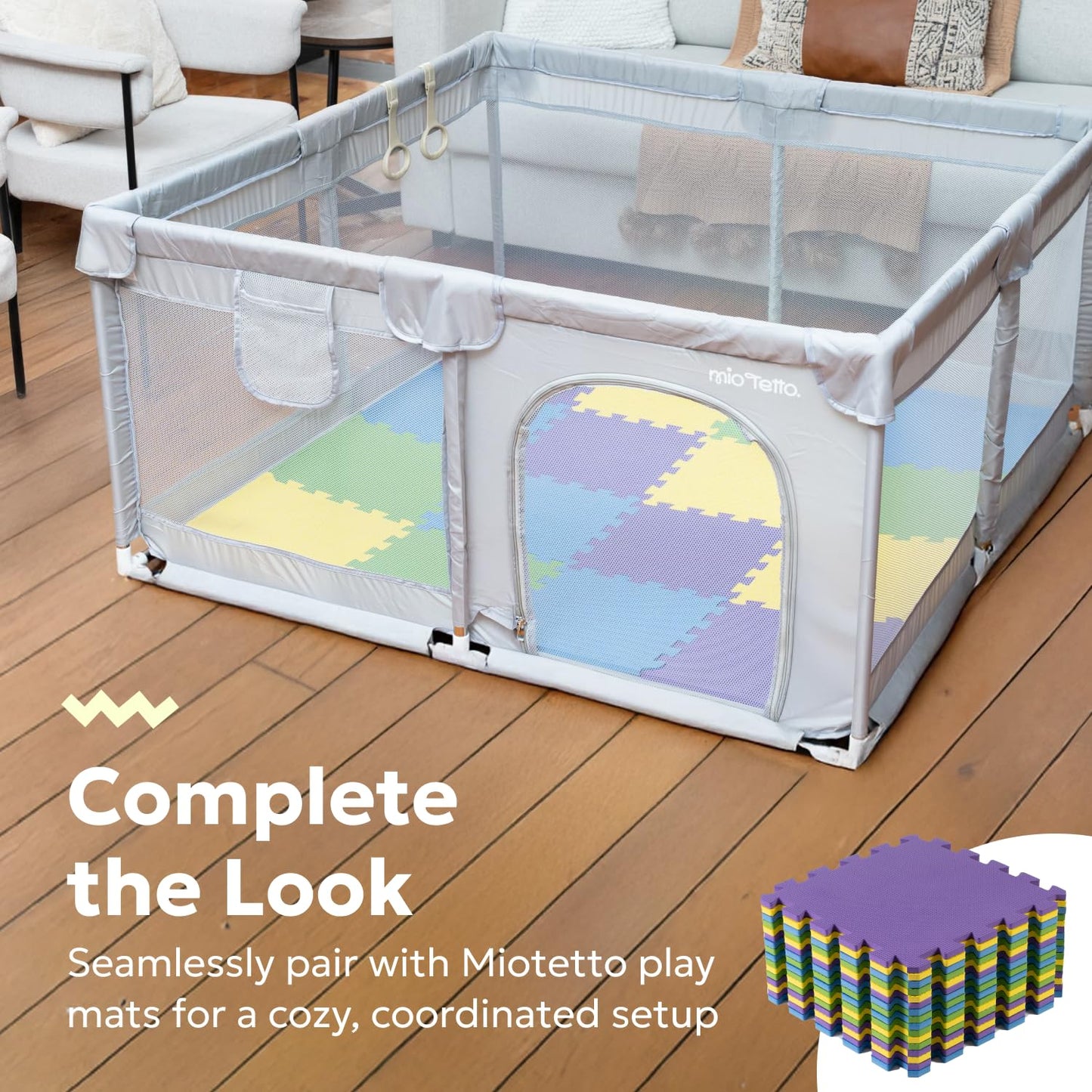 MioTetto Baby Playpen 50x50 – Portable Play Pen, Playpen for Babies and Toddlers with Gate and Breathable Mesh – Indoor, Outdoor Baby Play Yard with Balls & Hangers - Safe and Sturdy Play Pen