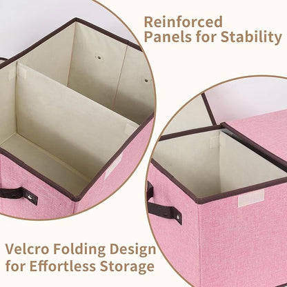 Foldable Fabric Storage Box with Double-Lid & Dividers, Large Organizer for Home, Closet, Office (Pink, 2 Packs)