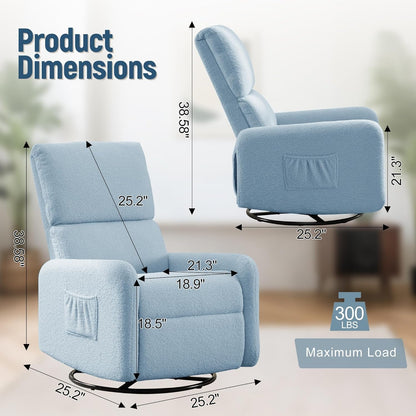 Korser 360° Rocking Chair, Nursery Rocker Chair with Side Pockets, Glider Nursing Chair with Steel Structure Base, Small Chair for Small Spaces, Sherpa Swivel Accent Chairs for Living Room, Nursing