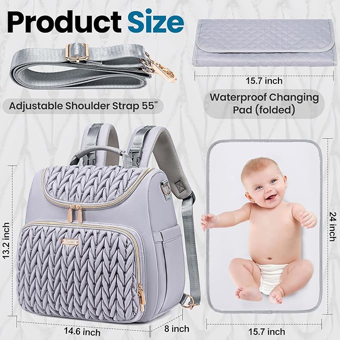Tealari 4 in 1 Convertible Diaper Bag Backpack,Waterproof Baby Diaper Bag with Changing Pad,Converts into Baby Tote Bag,Diaper Backpack,Stroller Bag and Crossbody Diaper Bag