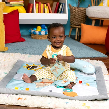 Bright Starts Disney Winnie The Pooh Once Upon a Tummy Time Baby Play Mat, Tummy Time Mat and Play Gym, Blue, Newborn
