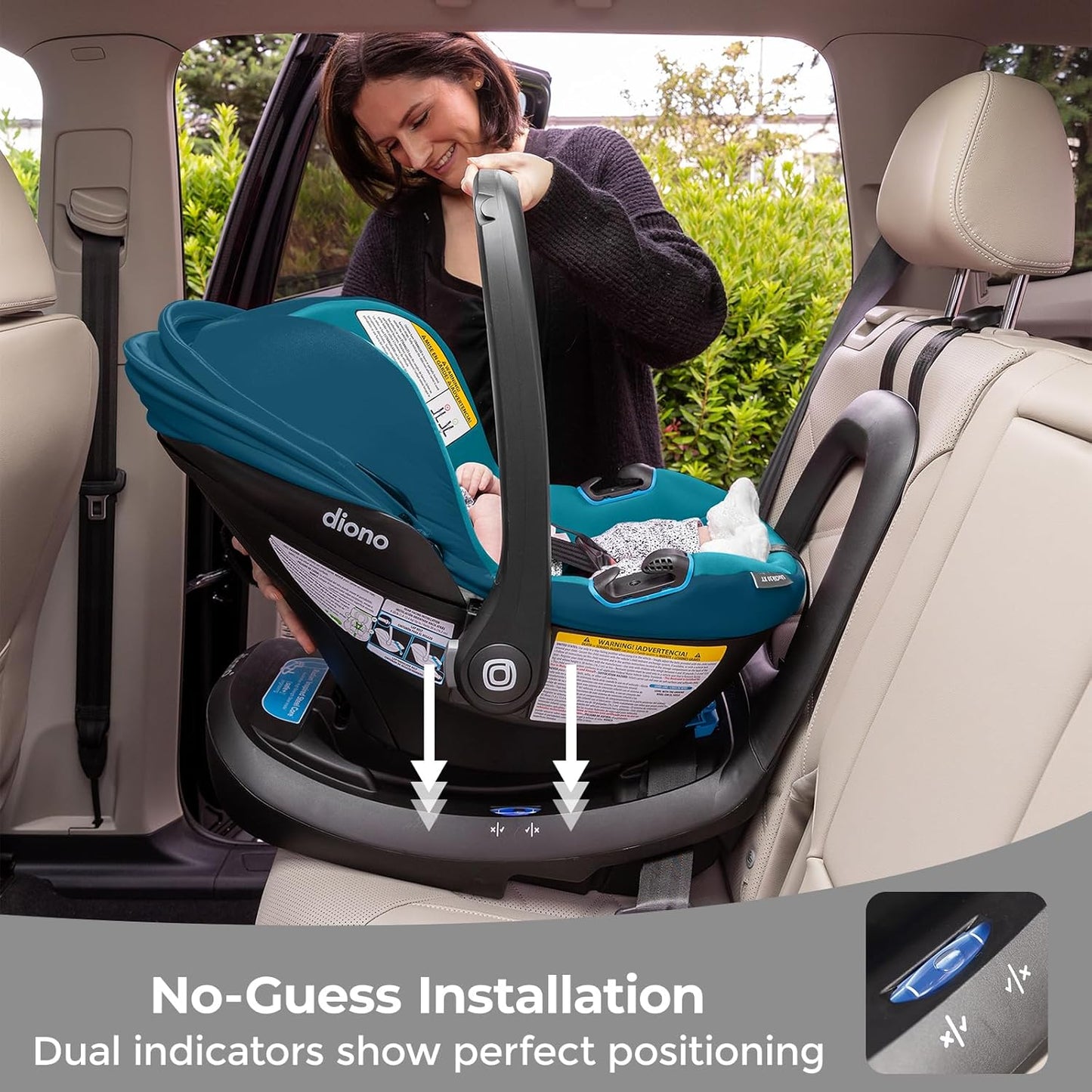 Diono LiteClik30 RXT SafePlus Infant Car Seat and Base, Rear-Facing for Infants 4-30lbs, SafePlus Engineering, with Infant Insert, UPF 50+ Sunshade